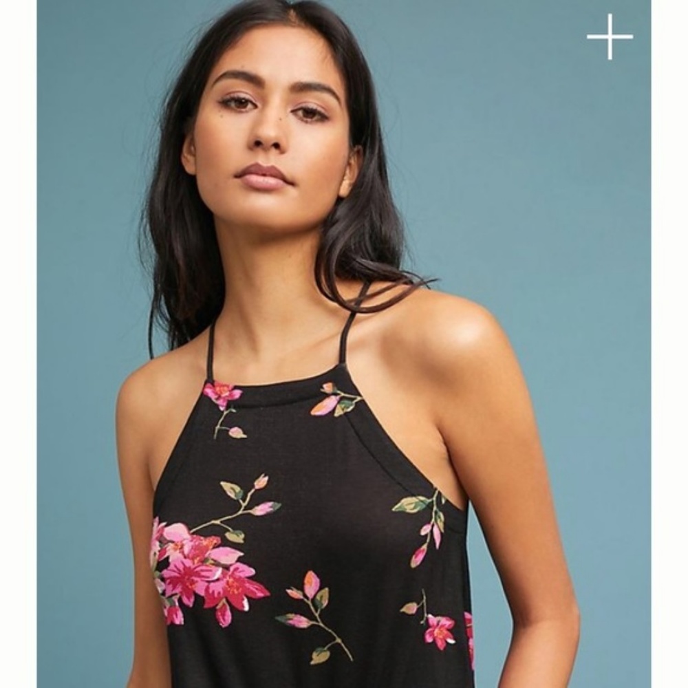 Anthro En Elly Black Floral Halter Top Size L